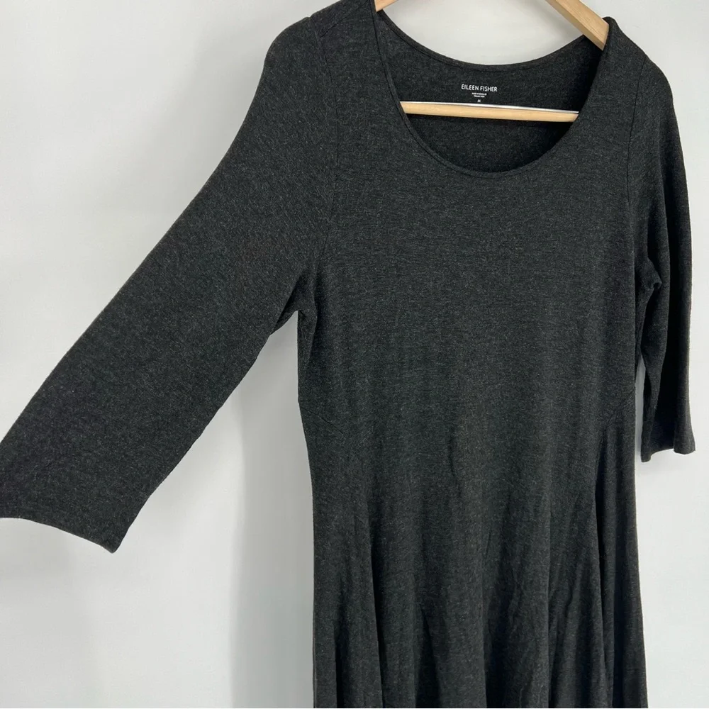 Eileen Fisher Jersey 3/4‎ Sleeve Charcoal Gray Dress Medium
